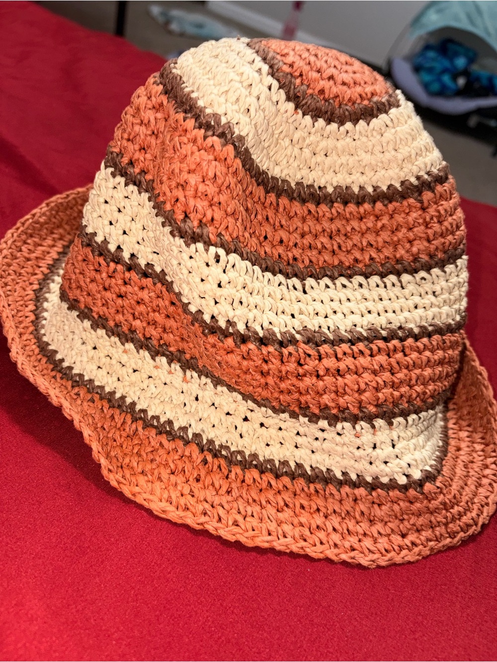 Women’s Crochet Sun Hat - Orange, Cream & Brown